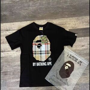 Bape Black Short Sleeve Tee with Camo Ape Head